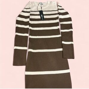 Striped Brown and White Knit Dress